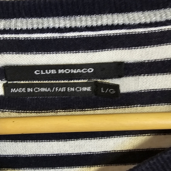 CLUB MONACO, Large,Cotton/ Cashmere Blue /White Striped, V-neck - Picture 4 of 7